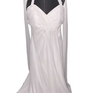 WEDDING DRESS Sz 14 💒 Beach-Destination Wedding Light chiffon White Maxi Dress